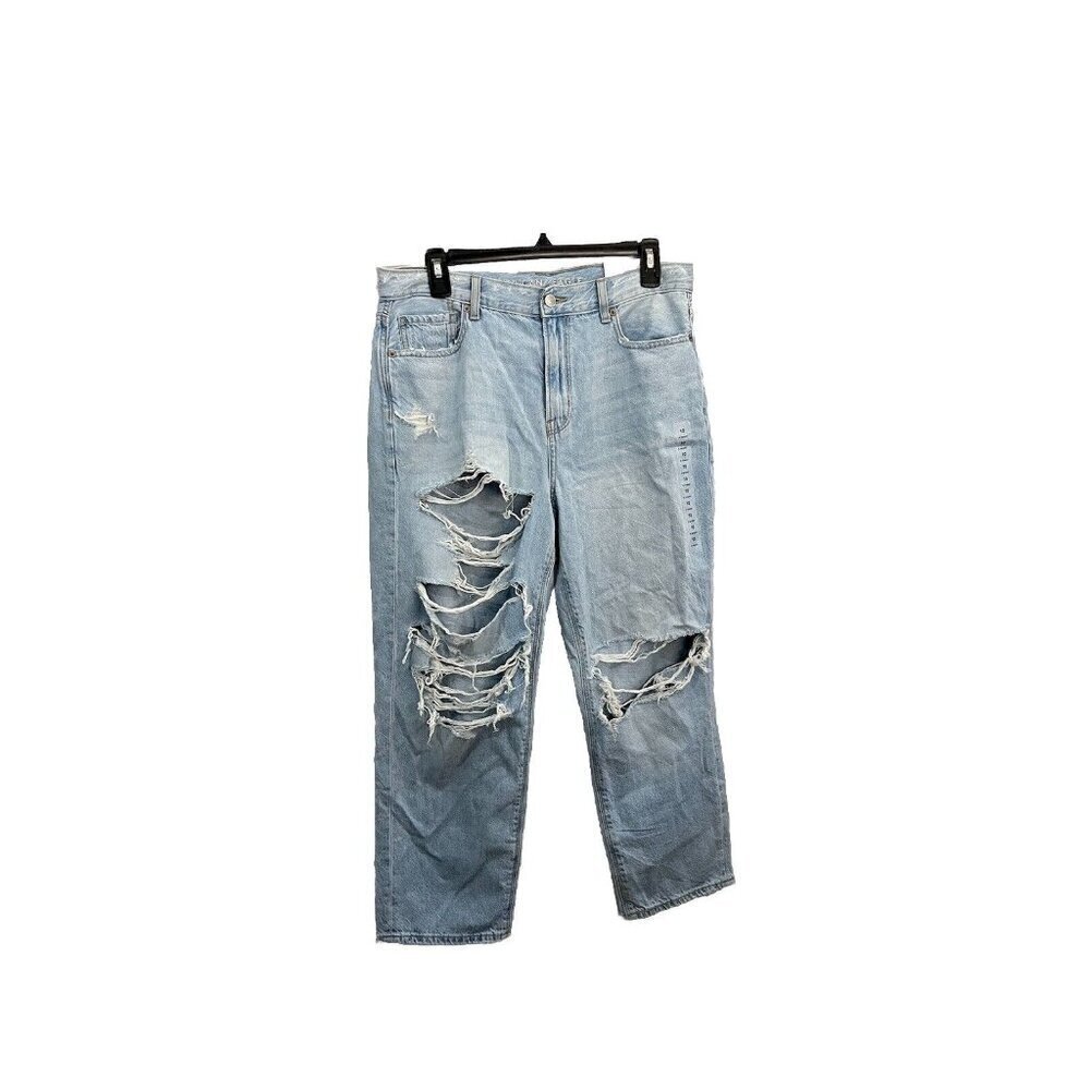 American Eagle Mom Straight Jean Blue Daylight Size 10 /30W Distressed Legs
